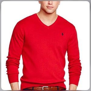 Polo Ralph Lauren Mens Pima Cotton V-neck Sweater In Charter Red